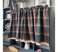 Yaland Karomuste Rideau brise-bise avec bordure en dentelle - Design maison de campagne - Avec passe-tringle - Pour petite fenêtre - Vert - H x l : 60 x 65 cm