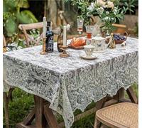 Yaland Nappe en dentelle de style vintage Unie Ronde ou rectangulaire Linge de table Nappe Convient pour table à manger, table basse, mariage, cuisine, extérieur 1 pièce LxL 180x130cm
