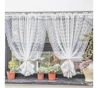 Yaland Rideau avec design en dentelle, rideau transparent délicat pour cuisine, salon, style maison de campagne, 1 pièce, blanc, 130 x 220 cm (L x H)