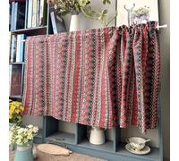 Yaland Rideau brise-bise aspect lin avec motif bohème vintage - Style maison de campagne - Avec cordon de serrage - Opaque - 1 pièce - Rouge - H x l : 50 x 65 cm