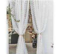 Yaland Rideau brise-bise avec design en dentelle - Délicat et translucide - Avec galon fronceur - Pour la cuisine, le salon et la maison de campagne - 1 pièce - Blanc - H x l : 200 x 130 cm