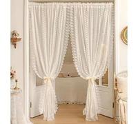 Yaland Rideau brise-bise brodé élégant avec bord floral délicat - Style maison de campagne - Avec cordon de serrage - 1 pièce - Blanc - H x l : 225 x 160 cm