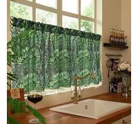 Yaland Rideau brise-bise de style maison de campagne avec aspect lin avec motif floral et bord inférieur à franges, opaque, avec cordon de serrage, 1 pièce, H x l : 60 x 100 cm