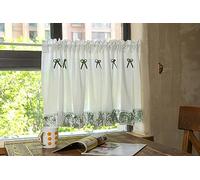 Yaland Rideau brise-bise de style maison de campagne avec bord en flocons et nœuds ludiques, pour cuisine, translucide, fil de bistrot, prêt à l'emploi, avec poulie à barre, 1 pièce, blanc, lxH