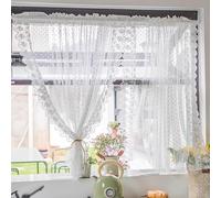 Yaland Rideau brise-bise en fil - Style maison de campagne romantique - Dentelle blanche - Motif floral - Transparent - Avec cordon de serrage - Pour la cuisine, le salon - 1 pièce - Blanc - H x l :