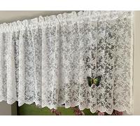 Yaland Rideau brise-bise jacquard aspect dentelle blanche avec extrémité incurvée Rideau court avec cordon de serrage pour cuisine 1 pièce H x l 50 x 140 cm