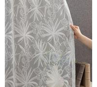 Yaland Rideau brise-bise jacquard avec motif délicat feuilles d'érable blanc semi-transparent avec galon fronceur, pour salon et balcon, 1 pièce, H x l : 225 x 450 cm