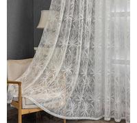 Yaland Rideau brise-bise jacquard avec motif délicat feuilles d'érable - Blanc semi-transparent - Avec passe-tringle - Pour salon et balcon - 1 pièce - H x l : 120 x 100 cm