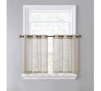 Yaland Rideau brise-bise long en lin semi-transparent voilage transparent à œillets écharpes de rideaux fensterschal pour cuisine salon maison de campagne (Sable L x H 90 x 40 cm) lot de 2