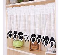 Yaland Rideau brise-bise moderne en voile dentelle - Rideau de porte - Moderne - Transparent - Simplicité - Court - Avec dentelle noire et blanche - 150 x 60 cm (l x H) - 1 pièce