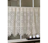 Yaland Rideau brise-bise style bohème - Fait à la main - Avec découpes - Avec pompons - 1 pièce - 75 x 160 cm (H x l)