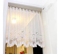 Yaland Rideau brise-bise transparent avec broderie - Style maison de campagne - Dentelle vintage - Blanc - 200 x 60 cm - 1 pièce