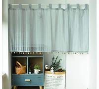 Yaland Rideau Brise-bise Transparent avec Motif élégant - Rideau Court - Style Maison de Campagne - avec Bord à Boules - Gris (l x H) : 140 x 60 cm.