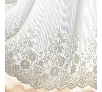 Yaland Rideau coulissant jacquard style maison de campagne avec motif floral rayé aspect dentelle Rideau transparent avec cordon de serrage pour cuisine, appartement 1 pièce H x l 145 x 140 cm