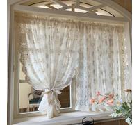 Yaland Rideau de fenêtre brodé avec motif floral - Style maison de campagne - Avec embrasses - Beige - 120 x 130 cm (H x l)