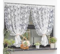 Yaland Rideau décoratif en dentelle blanche avec broderie florale, en voile, style rustique, translucide, avec œillet pour tringle, 1 pièce, hauteur x largeur 100 x 130 cm