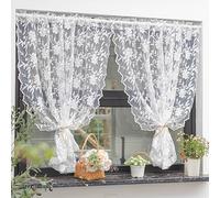 Yaland Rideau en dentelle blanche avec broderie florale - Voile style maison de campagne - Rideau court transparent avec passe-tringle - 1 pièce, HxL 160x130 cm