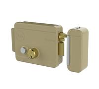 Yale 688 Serrure électrique en applique pour portail, ouverture de l’extérieur avec clé, de l’intérieur par bouton, à distance par impulsion électrique à faible tension (10 W-12 V), finition en acier verni, avec gâche en applique incluse