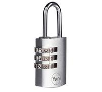 Yale cadenas à combinaison en laiton corps 23×33 mm anse Ø3 mm finition chromée sans clé sécurité standard intérieur code réinitialisable