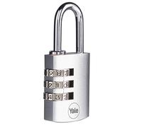 Yale cadenas à combinaison en laiton corps 32×43 mm anse Ø5 mm finition chromée sans clé sécurité standard intérieur code réinitialisable