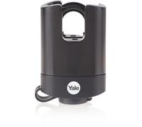 Yale Y221B/52/125/1 - Cadenas acier laminé protection thermoplastique 51 mm, anse protégée acier cémenté, 3 clés - Pour garage, portail, abris de jardin..., L.53mm x H.82mm , Noir