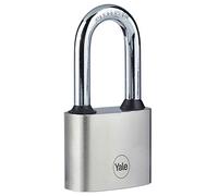 Yale Cadenas à disque en fer 40 mm - Plaqué nickel - Longue anse en acier trempé - Résistance extrême à la corrosion pour une utilisation en extérieur