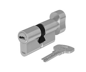 Yale Cylindre européen Série 1000 30/30K mm nickel satiné double cylindre avec bouton, 5 clés incluses, adapté pour bureaux et portes intérieures