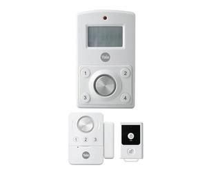 Yale Mini Kit Alarme sans Fil Sirène 130 DB Détecteur de Mouvement Code PIN 4 Chiffres Contact Porte Porte-clés Portée 70m Alimenté par Piles