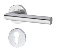 Yale Poignée de porte L 90 en acier inoxydable avec rosace à cylindre européen 35-S1L9-RRCY-88-3101, satinée, design moderne, pour portes intérieures et extérieures.