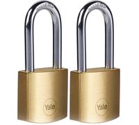 Yale Y110B/25/125/1B - Protection standard - Cadenas en laiton 25 mm - Anse longue - Anse en acier - 3 clés (Lot de 2)