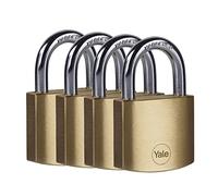 Yale Y110B/40/122/4 - Lot de 4 cadenas laiton s'entrouvrant 40 mm, anse acier cémenté, 4 clés - Pour Casier Scolaire Ecole, Vestiaire de Sport, Boîte à Outils, Armoire