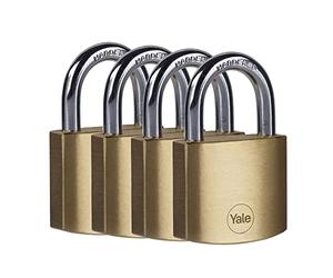 Yale Y110B/40/122/4 - Lot de 4 cadenas laiton s'entrouvrant 40 mm, anse acier cémenté, 4 clés - Pour Casier Scolaire Ecole, Vestiaire de Sport, Boîte à Outils, Armoire