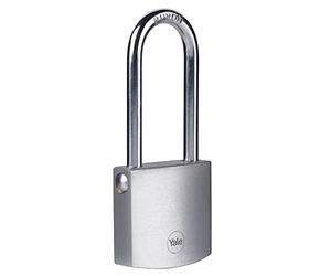 Yale Y110B/50/166/1 - cadenas en laiton corps 50×47 mm anse longue Ø7 mm finition chromée 3 clés mécanisme ouble verrouillage haute sécurité conforme EN 12320 extérieur portes et abris portes p