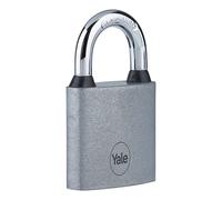 Yale Cadenas à Disque en Fer 50 mm - Plaqué Nickel - Longue Anse en Acier trempé - Résistance extrême à la Corrosion pour Une Utilisation en extérieur