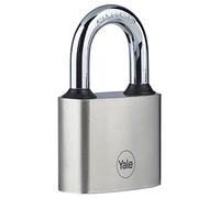 Yale Y112/40/138/1 - cadenas disque en fer corps 40 mm anse longue plaqué nickel 3 clés mécanisme nse trempée sécurité standard conforme EN 12320 extérieur portes et abris portes portails abris