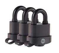 Yale Y114B/50/111/1 - cadenas en acier inoxydable corps 53×50 mm anse Ø9 mm 3 clés mécanisme nse trempée double verrouillage anti-corrosion haute sécurité conforme EN 12320 extérieur portes et