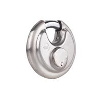 Yale Y114B/70/113/1 - cadenas disque en acier inoxydable corps 70×70 mm 3 clés mécanisme à clé anse trempée double verrouillage anti-corrosion haute sécurité conforme EN 12320 extérieur antivol casier