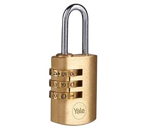 Yale Y150B/30/125/1 - cadenas à combinaison en laiton corps 23×33 mm anse Ø3 mm sans clé sécurité standard intérieur code réinitialisable antivol casier vestiaire