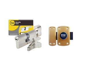 Yale YC1000+ Cylindre de Serrure à Bouton 30x30 mm pour Porte Extérieure/Entrée, 6 Goupilles, 4 Clés & IFAM B6/50 - Verrou de sécurité pour porte, système d'ouverture bouton/clé, levier de 110 mm