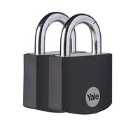 Yale - YE3B/38/119/2/BK Cadenas de sécurité standard en aluminium 38 mm - Noir, lot de 2 - Manille ouverte en acier trempé - 3 clés