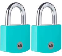 Yale YE3B/38/119/1/TE Cadenas en Aluminium 38 mm Vert Eau, Anse en Acier, 3 Clés, Sécurité Standard pour Usage Intérieur, Boîte à Outils, Sac à Dos (Lot de 2)