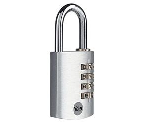 Yale YE3CB/38/131/1/S - Cadenas à code aluminium à combinaison 38 mm, anse acier, argent, code à 4 chiffres - Pour casier, boîte à outils, sac antivol