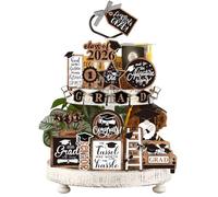 Yalikop Lot de 27 plateaux décoratifs à étages en bois pour remise de diplôme de e 2026, centre de table rustique pour la maison, les félicitations, les cadeaux de fête