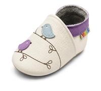 YALION Chaussons Bébé Cuir Souple - Premiers Pas Fille - Oiseaux Mignons (Blanc, 24-36 Mois)