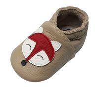 YALION Chaussons Cuir Souple Bébé Fille Garçon Antidérapante Chaussures Premiers Pas pour Enfant (Beige Fox-B1, 6-12 Mois)