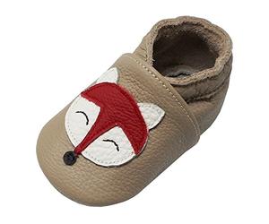 YALION Chaussons Cuir Souple Bébé Fille Garçon Antidérapante Chaussures Premiers Pas pour Enfant (Beige Fox-B1, 18-24 Mois)