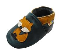 YALION Chaussons Cuir Souple Bébé Fille Garçon Antidérapante Chaussures Premiers Pas pour Enfant(Dessin Animé Renard Vert Foncé,6-12 Mois)