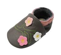 YALION Chaussure Bebe Fille Garcon Antidérapants Chaussons Bébé Cuir Souple Enfant Chaussures Premiers Pas Bébé Garçon Filles (Petites Fleurs Gris foncé, 12-18 Mois)