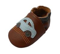 YALION Chaussure Bebe Fille Garcon Antidérapants Chaussons Bébé Cuir Souple Enfant Chaussures Premiers Pas Bébé Garçon Filles (Voiture Marron-AG, 6-12 Mois)