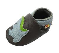 YALION Chaussure Bebe Fille Garcon Antidérapants Chaussons Bébé Cuir Souple Enfant Chaussures Premiers Pas Bébé Garçon Filles (Dinosaure Gris Foncé, 24-36 Mois)